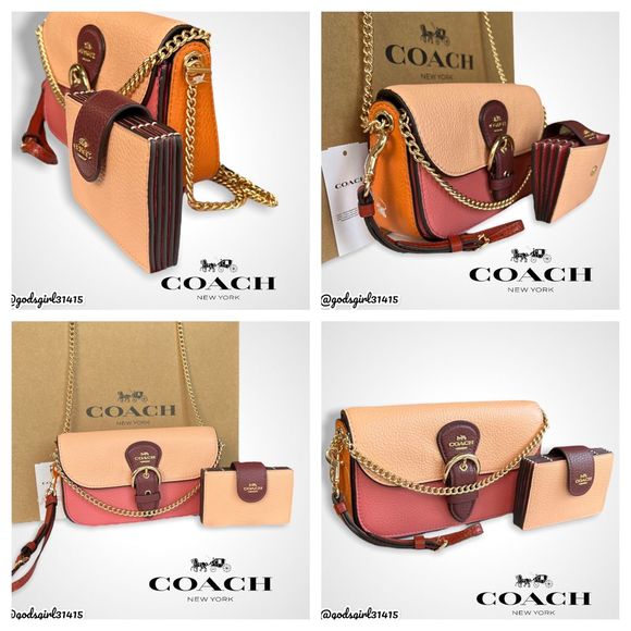 AUTHENTICATED Coach Kleo in Colorblock & Matching Card Case Faded Blush $426 - Picture 9 of 13